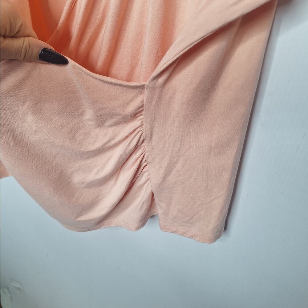 Talbots Woman Faux Wrap Top 3X Stretch Jersey 3/4 Sleeve Peach Ruched V-Neck - Picture 5 of 8